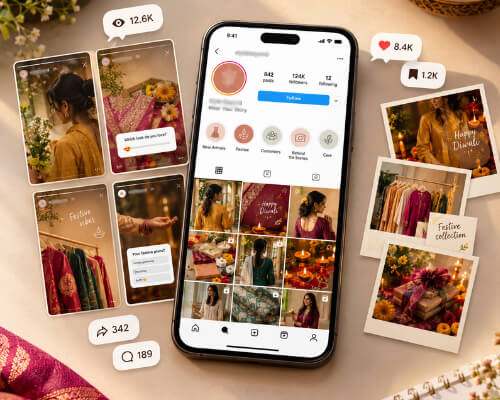 Planned festive Instagram content with a styled feed, stories and highlights, shown in Skypath Digital’s blog on what works for festive posts.