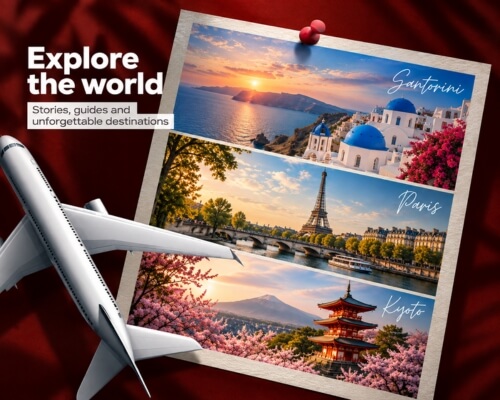 Skypath Digital's World Tourism Day creative featuring a travel postcard design with destination photographs